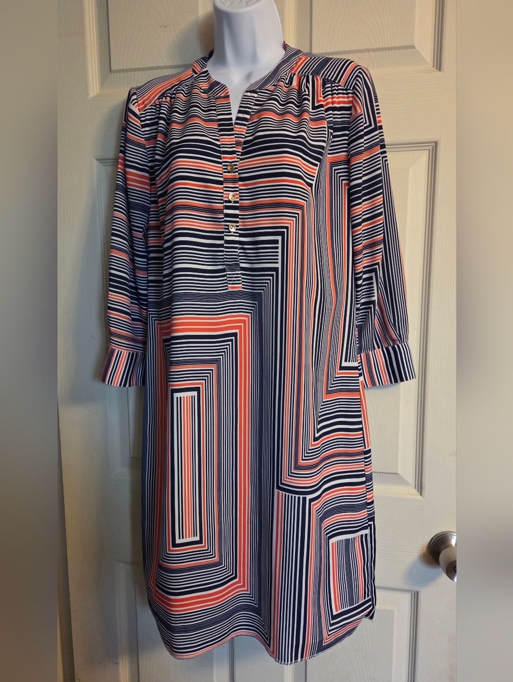 Trina Turk multicolor long-sleeve shirt with bold geometric pattern Size 6